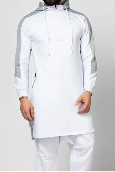 Camisa musulmana con capucha para hombre, ropa islámica de retales de Jubba Thobe, de manga larga, caftán de Dubái, Arabia Saudita, talla grande 3XL 4XL