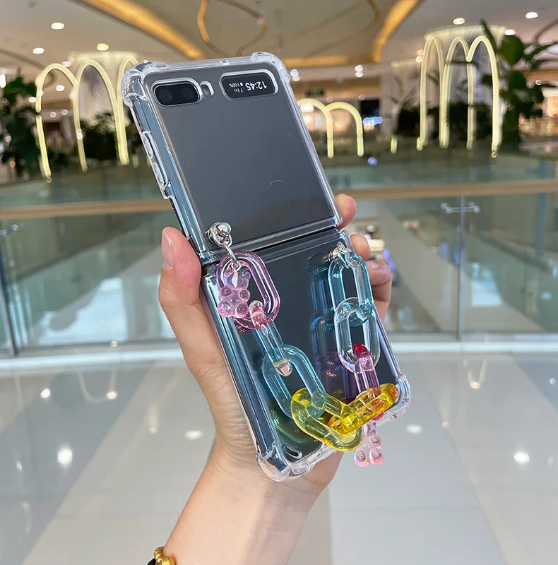Bear Bracelet Chains Phone case For Samsung Galaxy Z Flip 4 Clear Shockproof Z Flip 3 1 2 Cover
