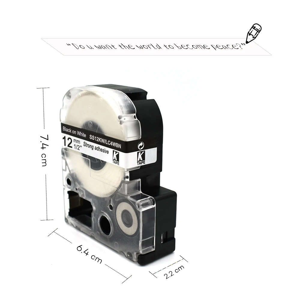 Epson label tape 12mm Black on White SS12KW LC4WBN ribbon cassette tape for KingJim label maker LW-300 LW400Epson label printer