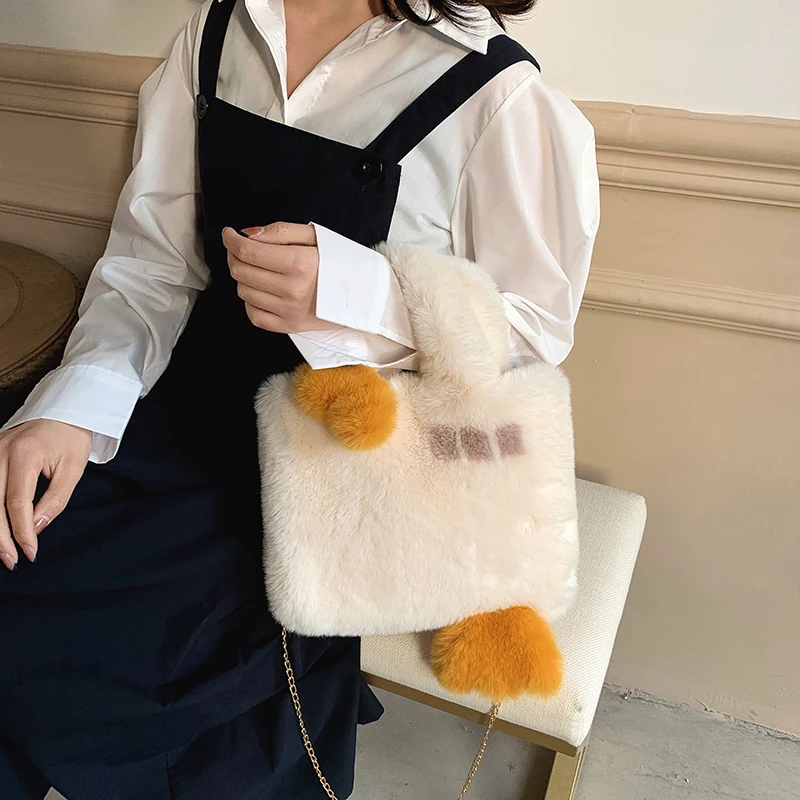 Furry Bag Chain Fur Shoulder Bags For Women New Winter Messenger Bag Plush Tote Bags Soft Fluffy Bag Luxury Designer Handbag Sac