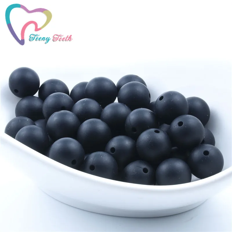 Teeny Teeth 100 PCS Black 12-19 MM Perles BPA Free Baby Toy Diy Teether Teething Necklace Accessories Silicone Round Ball Beads