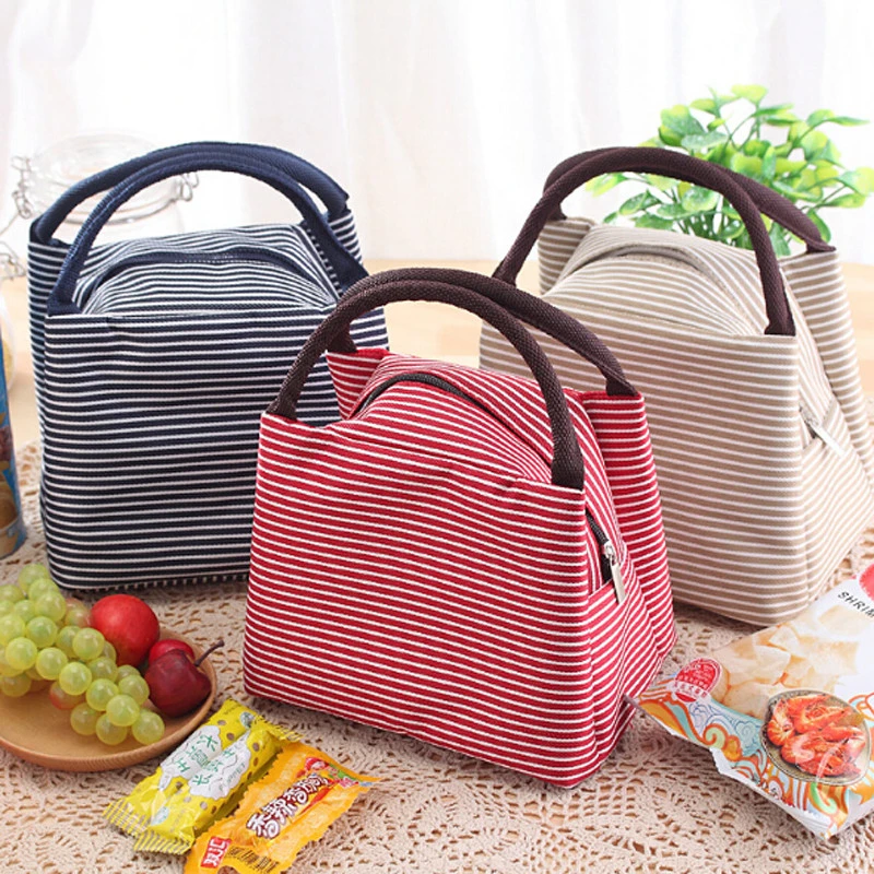 

Stripes Lunch Bag For Women Isothermal Bag Packaged Food Thermal Bags Thermo Pouch Kids Lunch Bag Refrigerator Bag