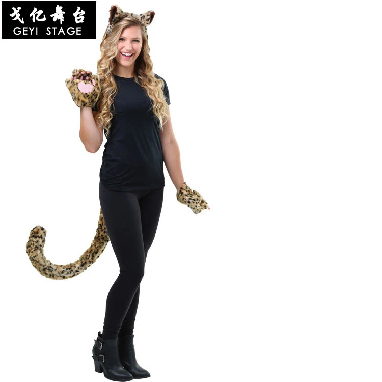 Animal Costumes Props Accessories Halloween Party Cosplay Costumes Black Cat Cheetah Mouse Lion Dog Suit Headgear Tails