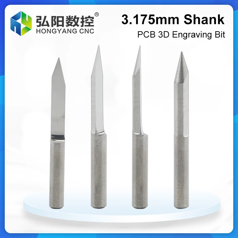 PCB Engraving Bit 3.175mm Shank Carbide CNC Router Drill Bit Flat Bottom V-Shaped End Mill Wood Acrylic 3D Milling Cutter
