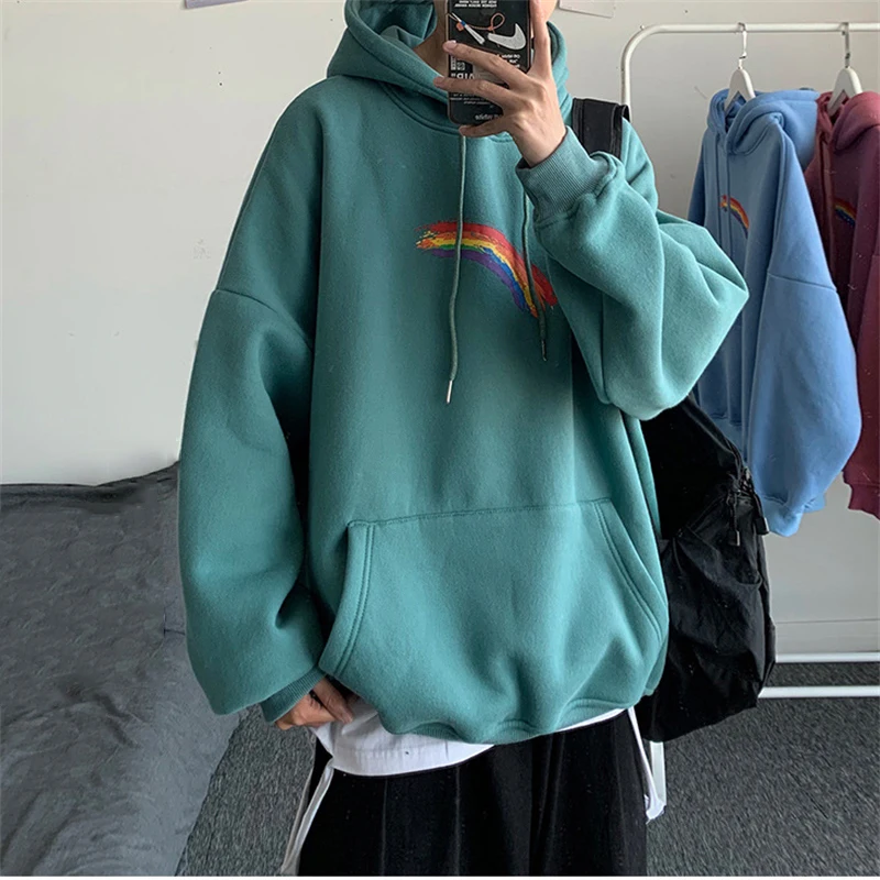 

Harajuku Hooded Sweatshirt for Men Casual Rainbow Print Hoodies Spring Autumn Fashon High Street Pullovers Loose Men's Clothing