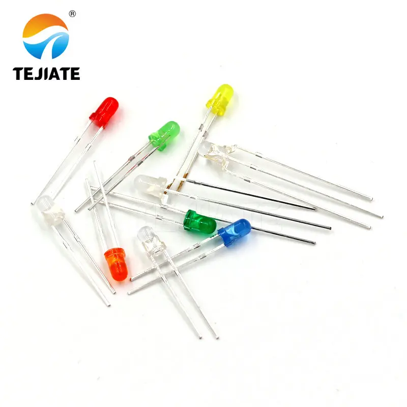 100PCS / 1Lot TEJIATE 3MM LED Light Bead White Red Yellow Blue Green Full Color High Brightness  Low Power Consume Fast Response