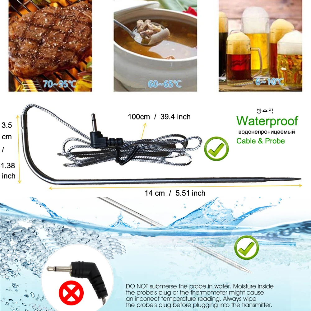 Household Digital Kitchen Food Cooking Steak Meat Grill BBQ Thermometer Oven Smoker Wireless Temperature Monitor