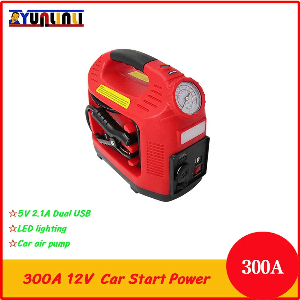 

YUNLINLI 12V 300A Portable Car Jump Starter Power Bank Battery Booster Car Air Pump With USB Charger Led Light Tire Inflation