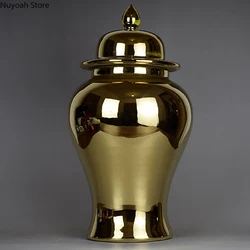 Golden Ceramic Storage Jar Vase Decoration Living Room Art Simulation Flower Arrangement Accessories Home Decoration Modern