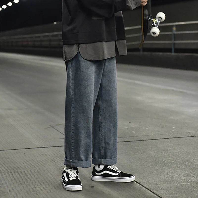 Straight skateboard jeans men\'s pants loose wide leg pants hip hop streetwear pantalon homme jean moda masculina korean 2021