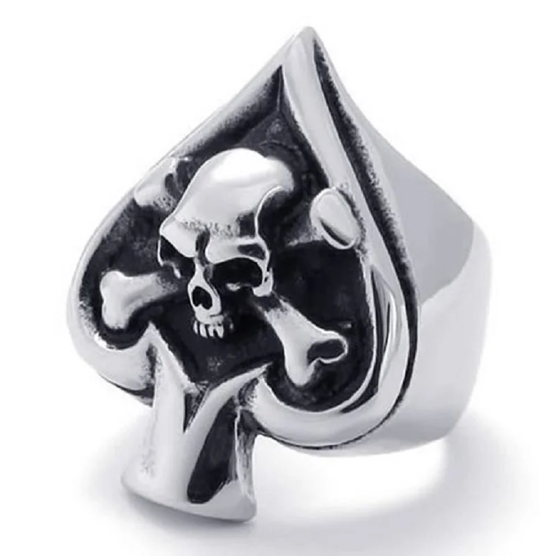 Vintage Gothic Skull Biker Tribe Ace of Spades Stainless Steel Mens Ring