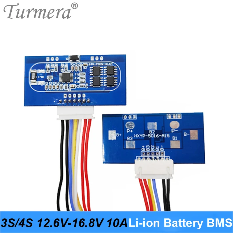 Turmera 3S 12.6V 4S 16.8V 10A Lithium Battery BMS Protection Board for 3S 10.8V 4S 14.4V Screwdriver Battery Electric Drill Use