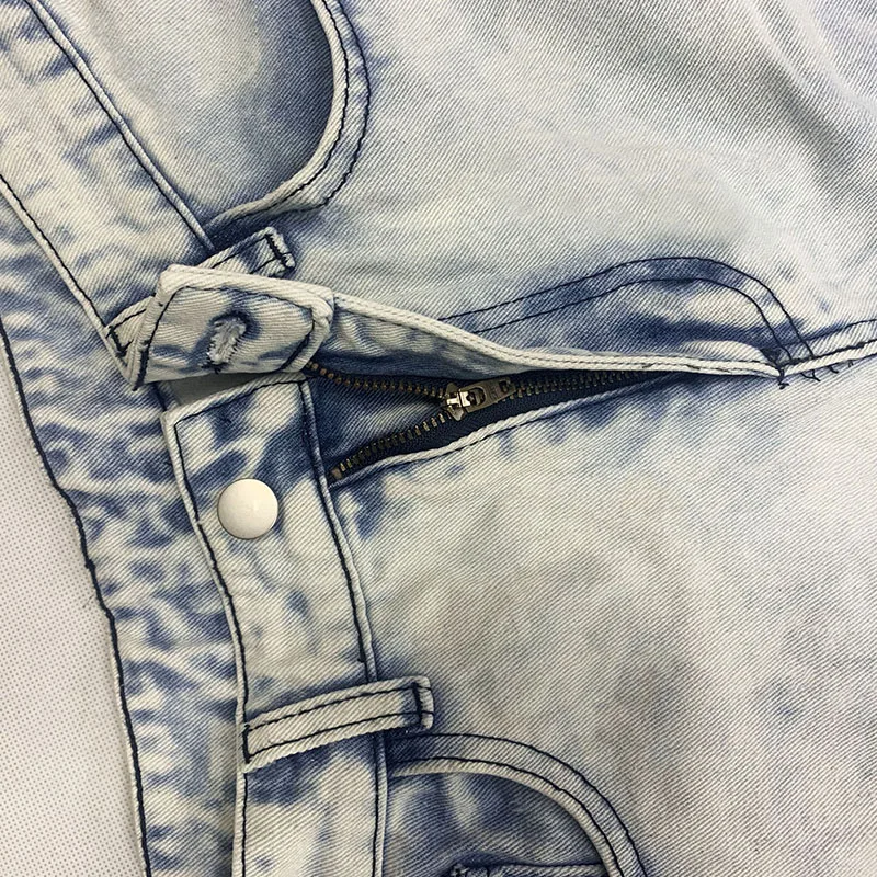 Celana jeans pria musim panas model longgar 2025, desain trendi gaya jalanan, celana lurus musim gugur, celana robek gaya motor untuk pria