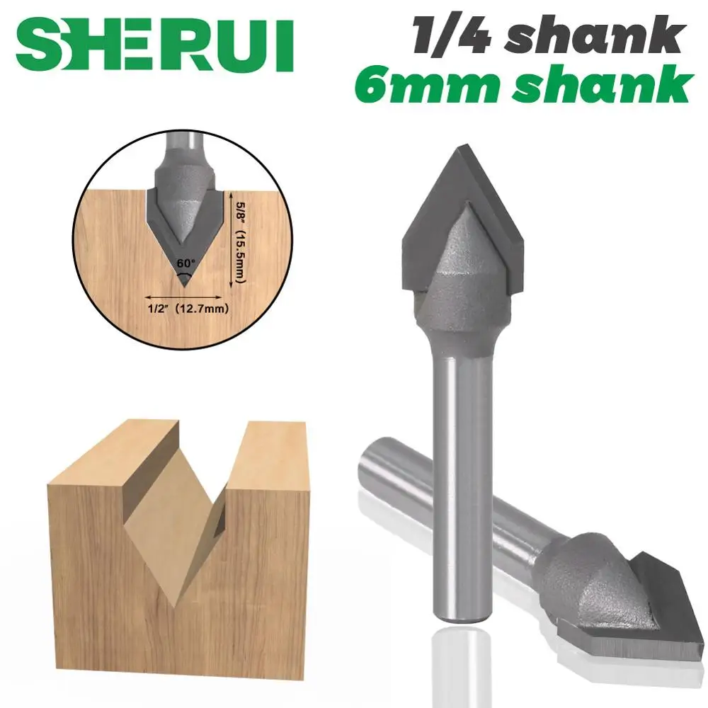 6mm shank 1/4 shank V Bit CNC solid carbide end mill 3D Router Bits for Wood 60deg tungsten woodworking milling cutter