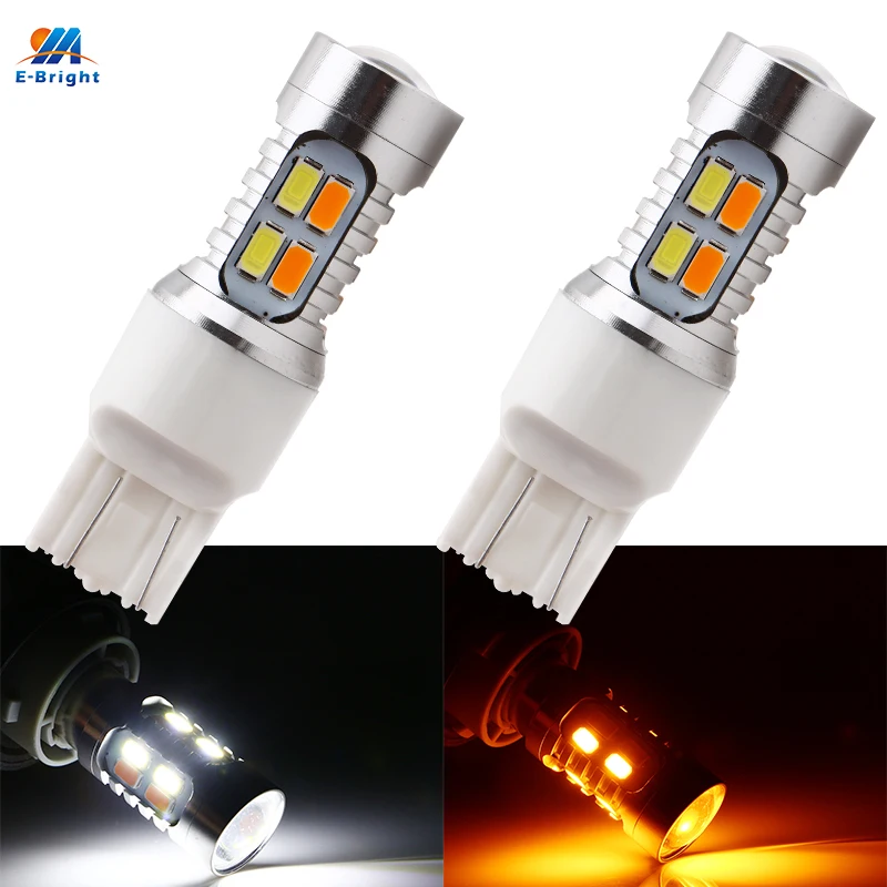 YM E-Bright 2 PCS 7443 7444NA 5730 20 SMD T20 Amber/White Switchback LED Auto Bulbs 600Lm Drl Turn Signal Lights 12V Dual Colors