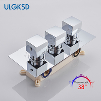 Thermostatic 3 Ways Chrome Bathroom Shower Valve Temperature Control Triple Handles Brass Water Outlet Mixer Tap Cartridge