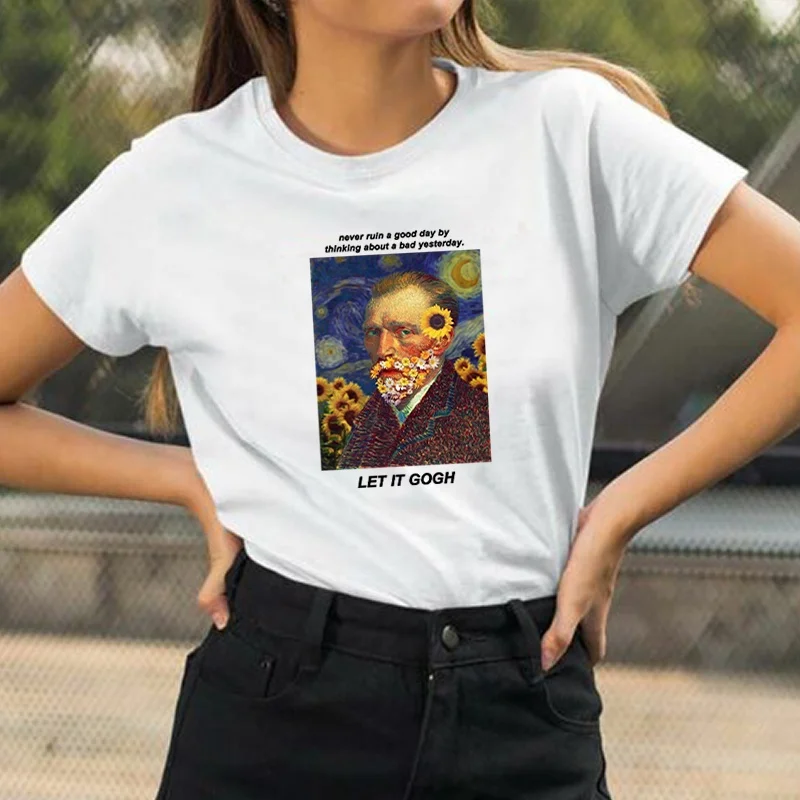 Inspirational Quotes Van Gogh Self-portrait Art T-Shirt Women's Tumblr Fashion Cute Aesthetic Printed Tee Hipsters Art Hoe Shirt