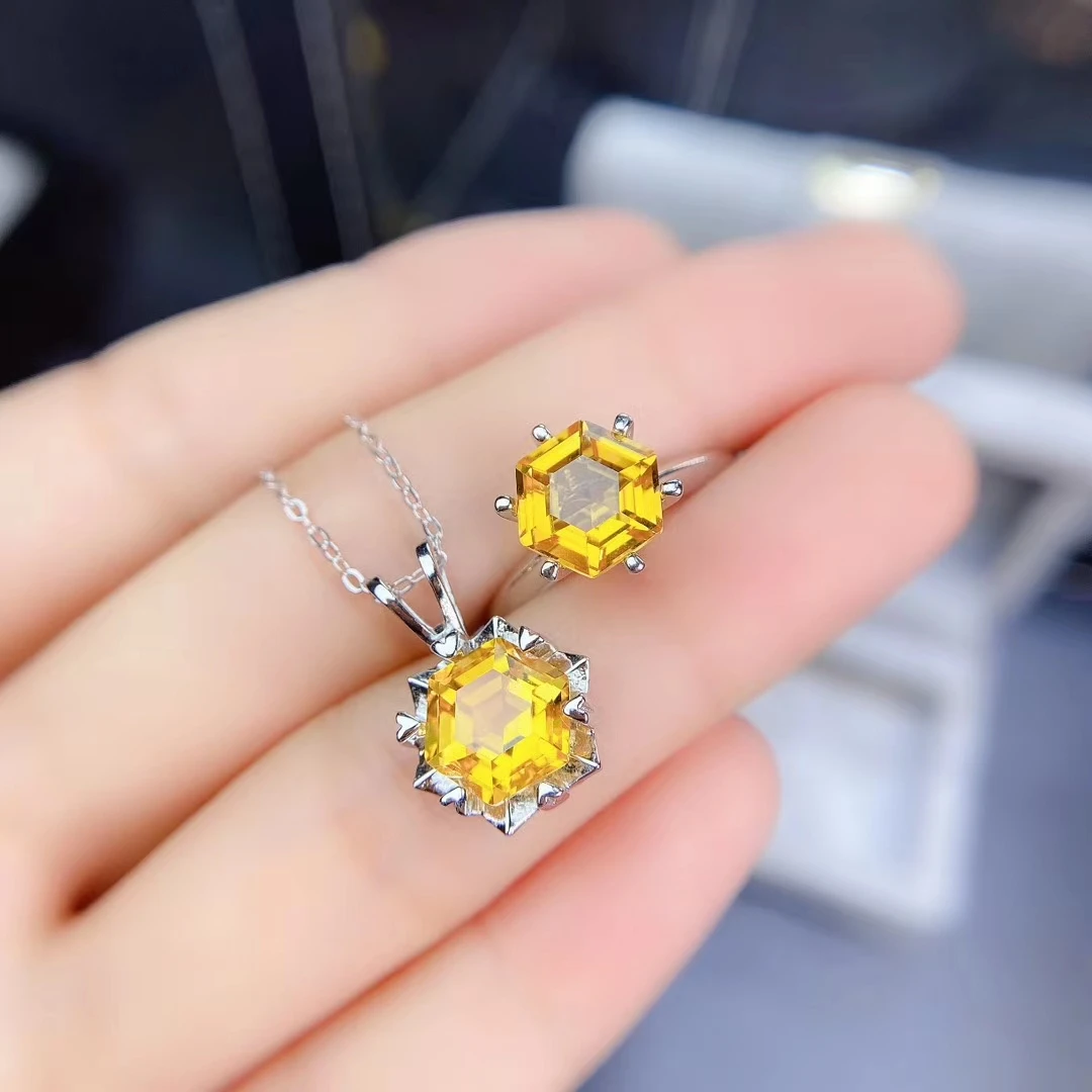 

KJJEAXCMY Fine Jewelry 925 sterling silver inlaid Citrine new girl classic necklace pendant ring set Chinese style with box