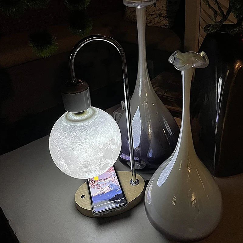 Veilleuses en forme de lune avec chargeur de téléphone portable sans fil, lampe de droitation magnétique, décoration de table et de chambre à coucher, lampes de bureau, nouveau