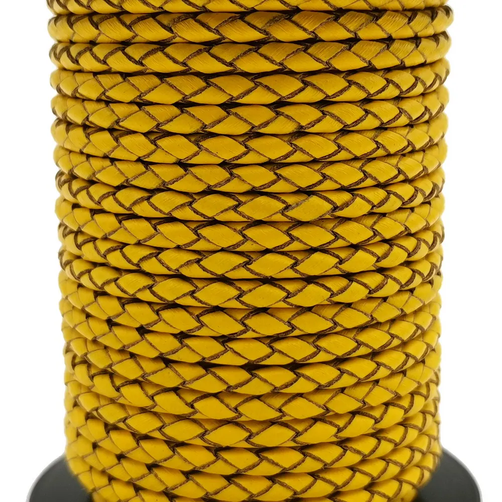 

Aaazee 3mm Braided Leather Bolo Cord for DIY Bracelet Necklace Making, Jewelry Woven Folded Tie Strap Yellow