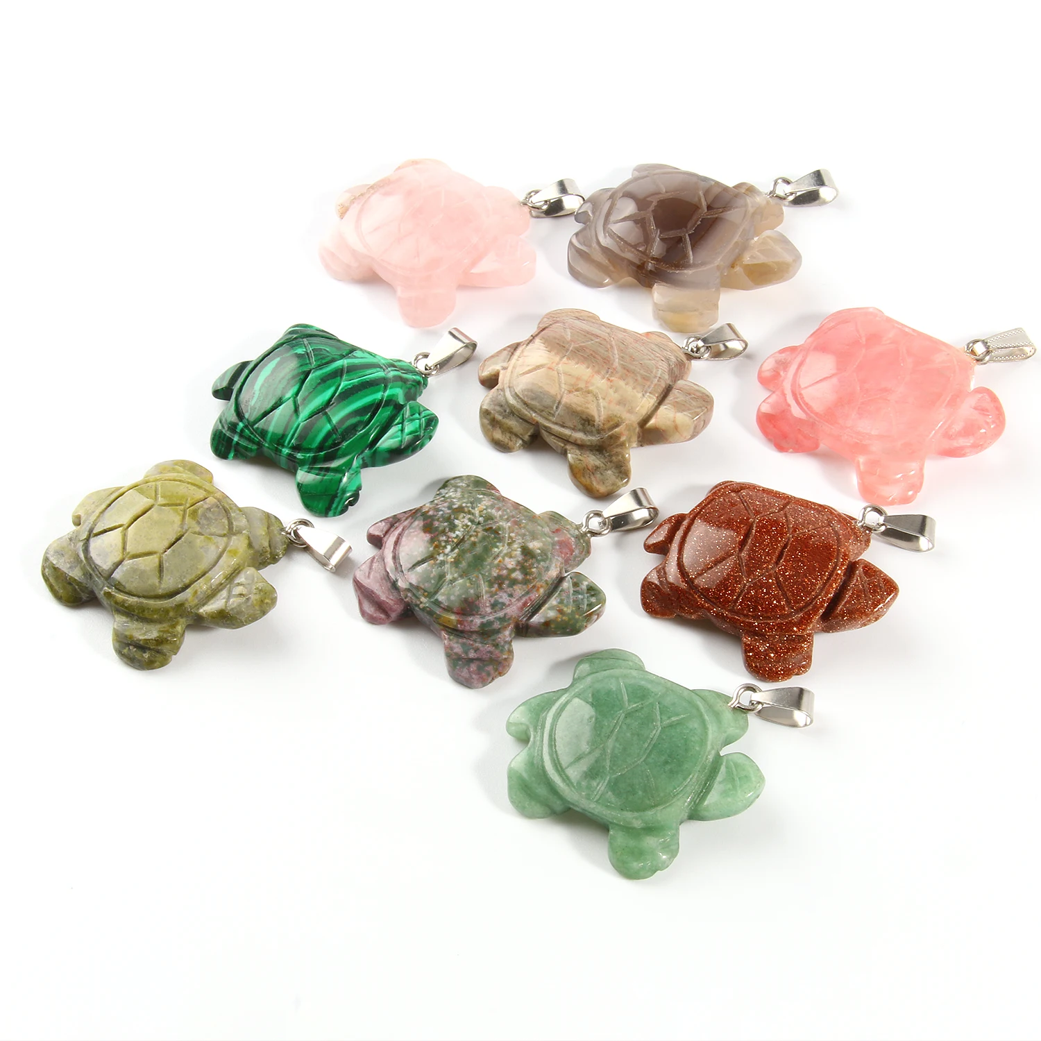 1pc Wholesale Natural Stone Tortoise Shape Turquoise Aventurine Agates Malachite Pendants for DIY Jewelry Necklace Birthday Gift