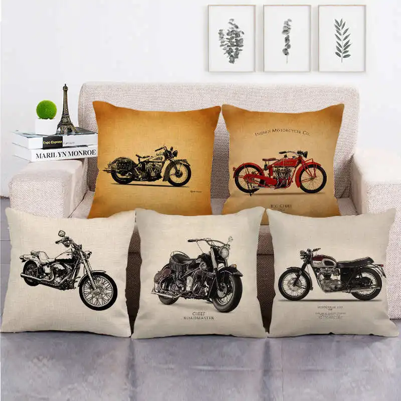 Decorative Cushion Cover For Chair Industrial Style Motorcycle Printed Pillowcase Home Decor Sofa Living Room Throw Pillow Cover