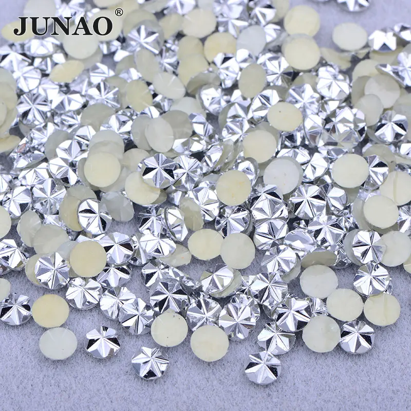 JUNAO 500 Stück 5mm Lila-Blau AB Blumen Nagelsteine Applikationen Harz Strass Kristall für Scrapbooking Basteln