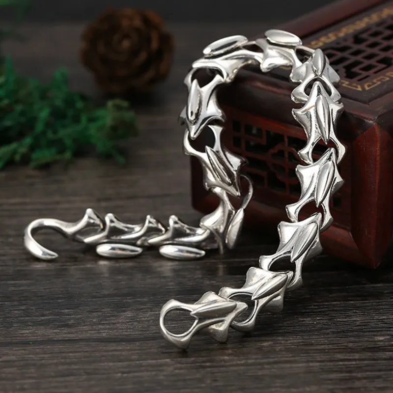 BOCAI New  S925 Silver Jewelry Creative Spine Wrist Chain Retro Personality All-match Man Bracelet