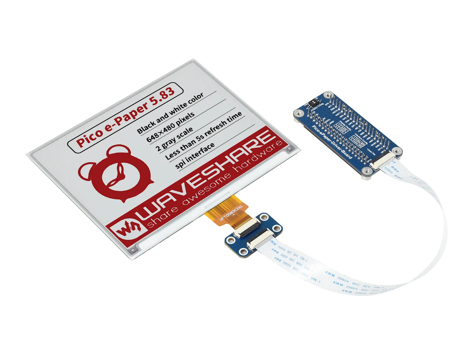 5.83 polegadas módulo de exibição e-ink tipo b, para raspberry pi pico, 648x480, re/blac/branco, spi, baixa potência, efeito tipo papel