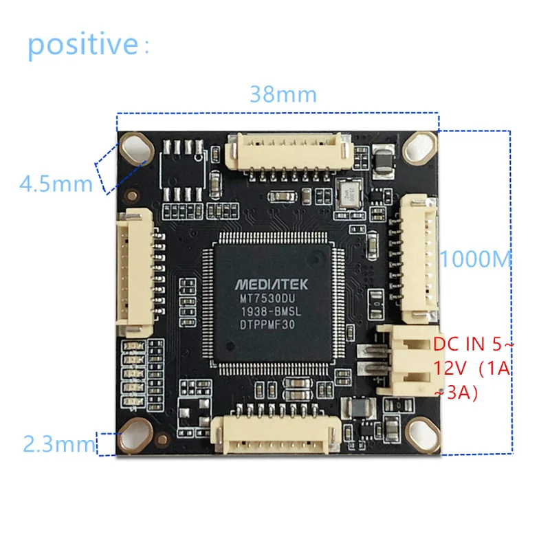 Interruptor de 4 puertos gigabit Ethernet pcba para módulo integrado DC 5V 12V 1a-3a, salida de CC VLAN a través de corriente, 10/100/1000M