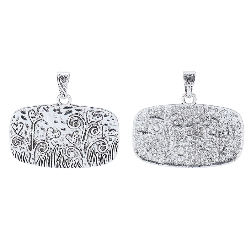 ZXZ 2pcs Tibetan Silver Large Hammered Flower Grass Plant Rectangle Charms Pendants for Necklace Jewelry Making Findings