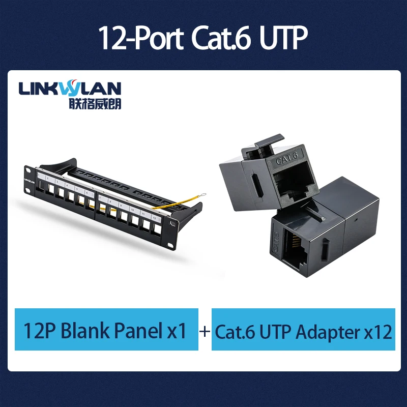 10 inch 12-Port Modular Patch Panel 12port Blank Patch Panel Included 12pcs of Keystone Jacks or Keystone Adapters