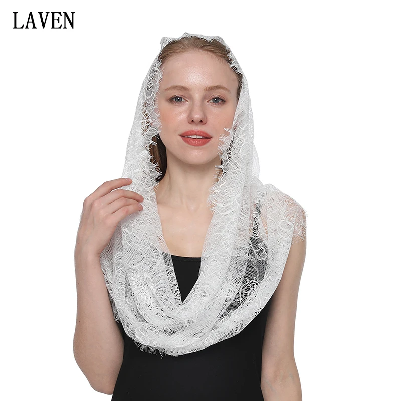 Spanish Mantilla Véu Católico para Mulheres, Branco e Preto, Capela Igreja Xale, Lenço para a Cabeça, Xale para Massa, Lava Redonda