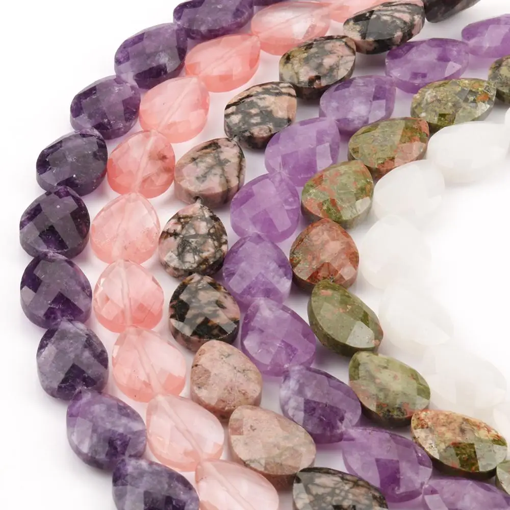 13*18mm Natural Faceted Stone Beads Water Drop White Jades Rhodonite Amethysts Angelite Beads For Jewelry DIY Making Bracelet