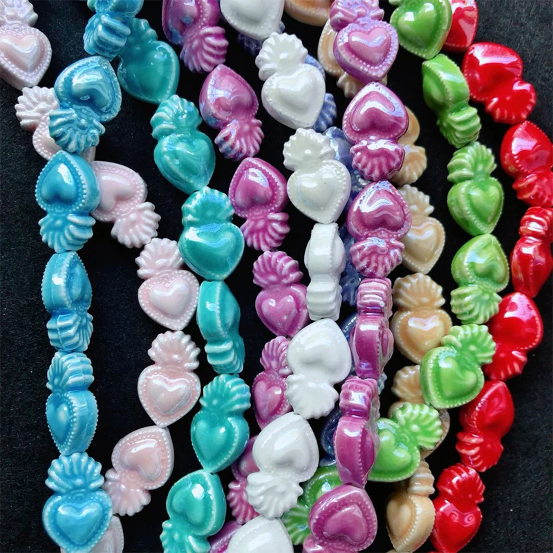 20pcs 10X16mm Small Torch Heart Shape Ceramic Beads DIY Charms Bead for Jewelry Making Bracelet Necklace Accessories Women Gifts