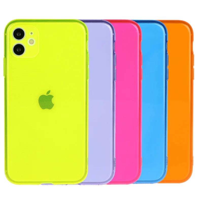 Neon Fluorescent Shockproof Case For iPhone 15 14 13 12 11 Pro Max XR X XS Max 6 7 8 Plus SE 2 Candy Color Soft TPU Clear Cover