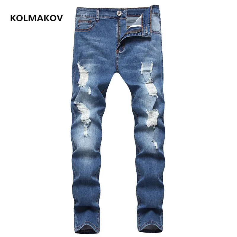 

2021 new arrival Destroyed Hole jeans men fashion elasticity men's jeans male 75% cotton jeans men pencil pants,size S-XXXL