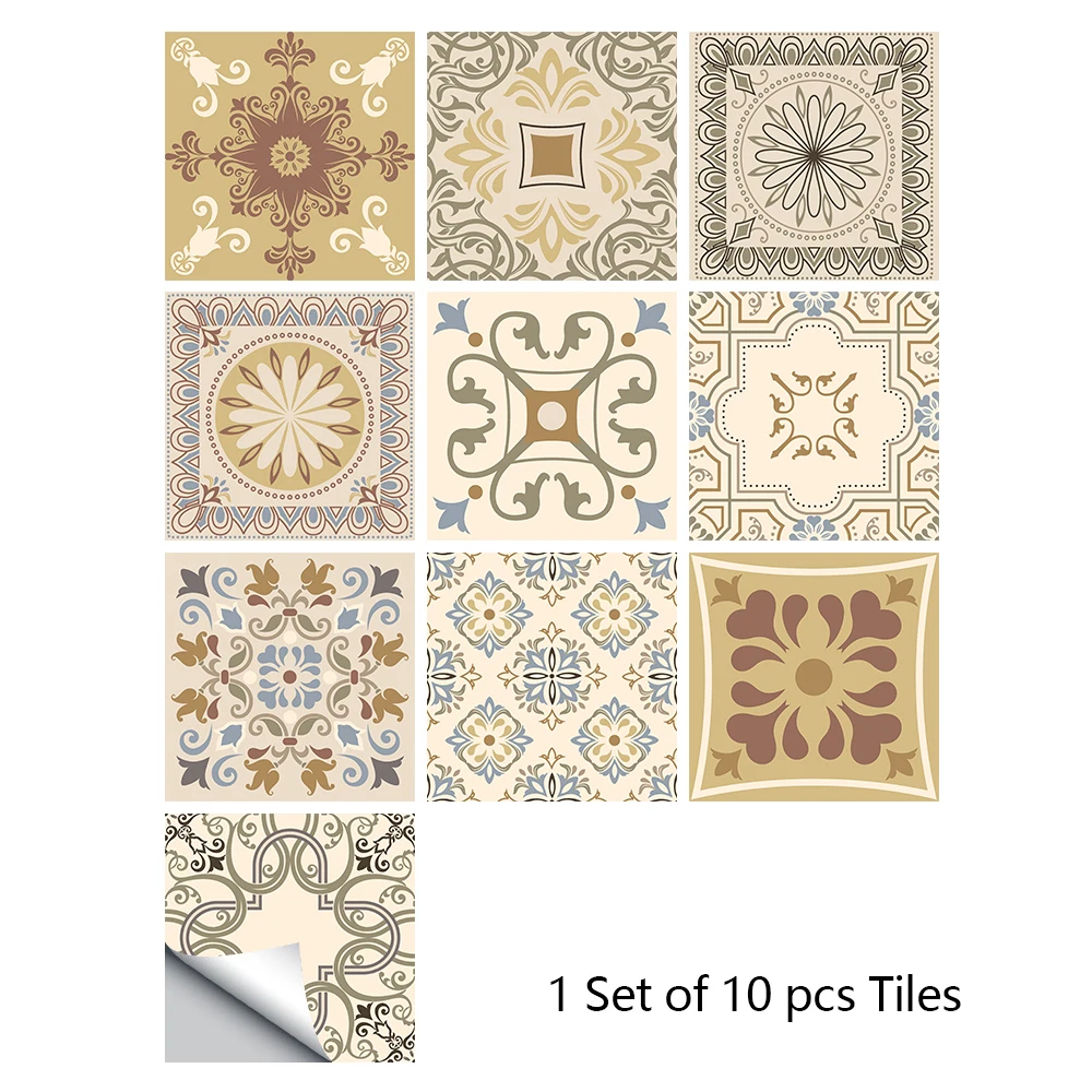 10/15/20cm Mandala Style Matte Surface Tile Sticker Peel & Stick Decoration Film For Tiles /Ground in Kitchen Wardrobe Wallpaper