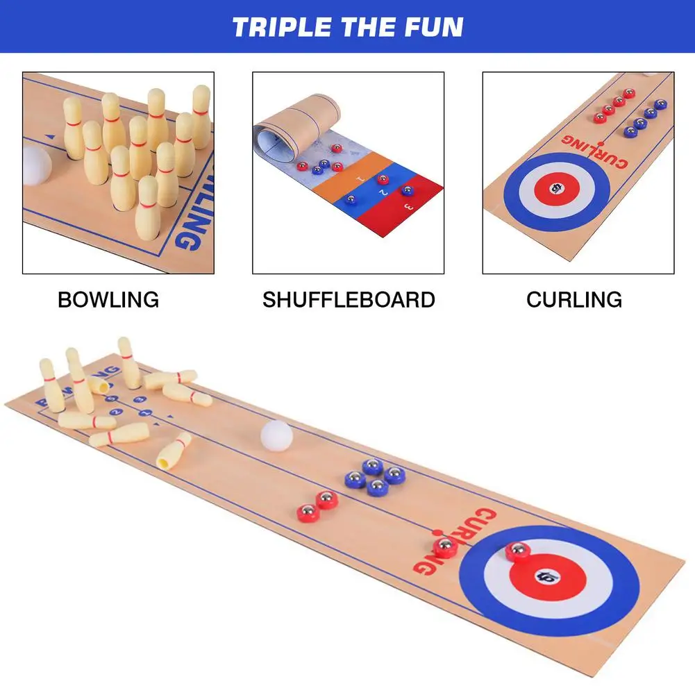 Table Bowling Shuffleboard Curling Board Game for Travel Bar School Training Family Puzzle Children' Sports Toys 3 in 1 Game Set