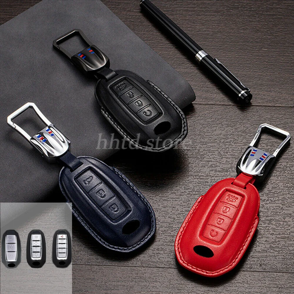 

Leather Remote Smart Car Key Case Cover Keychain Fob Protector Holder Auro Accessories Shell For Infiniti 2019 2020 QX50 QX60