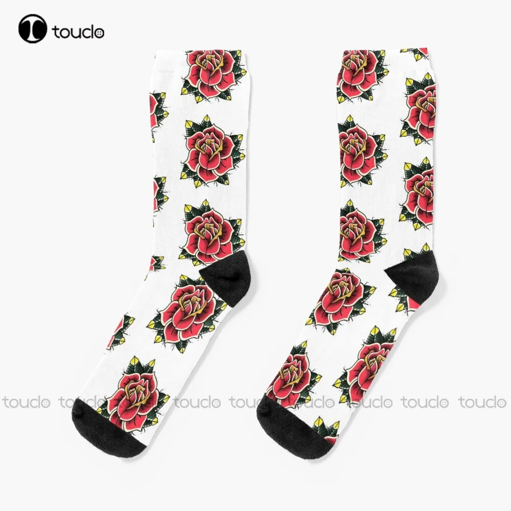 Rose Old School I Socks Halloween Socks Women Christmas Gift Unisex Adult Teen Youth Socks Custom 360° Digital Print Women Men