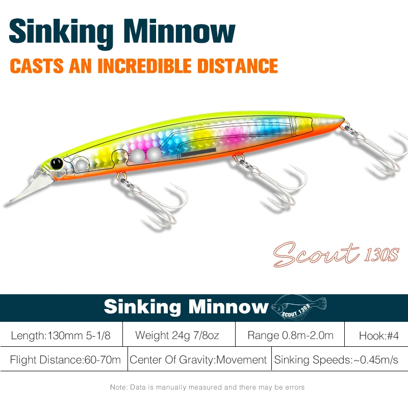 TSURINOYA 130S Sinking Minnow Fishing Lure SCOUT 130mm 24g Long Casting Seabass Flounder Artificial Large Sea Fishing Hard Baits