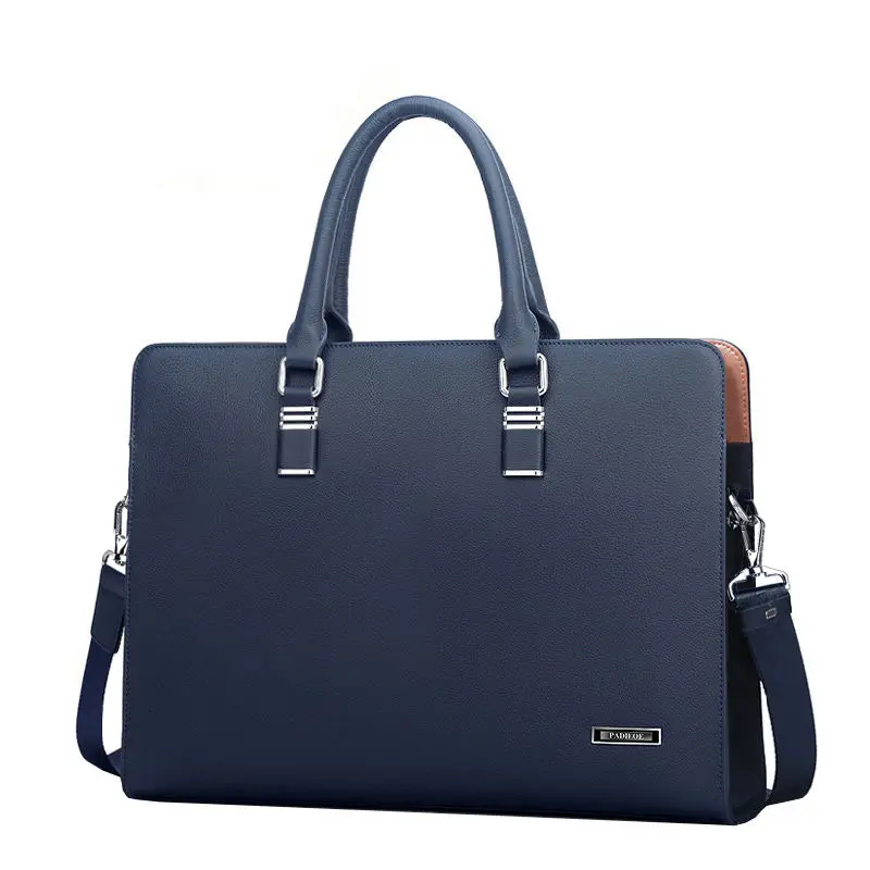 Business Men Genuine Leather Briefcase Bag Computer File Package Shoulder Messenger Bag High Quality 14 inch Laptop Briefcases