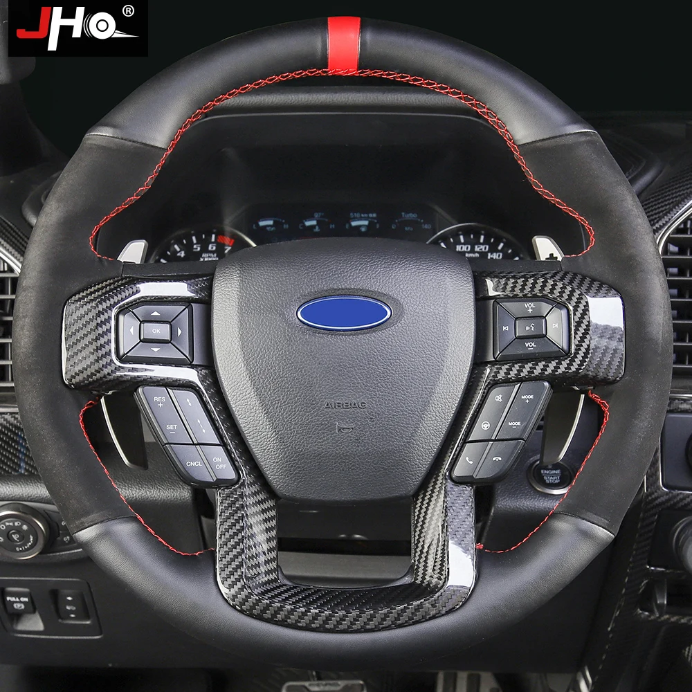 JHO REAL Carbon Steering Wheel Frame Overlay Cover Trim For Ford F150 2017-2019 Raptor 2018 XLTLimited 2016 Car Accessories 2020