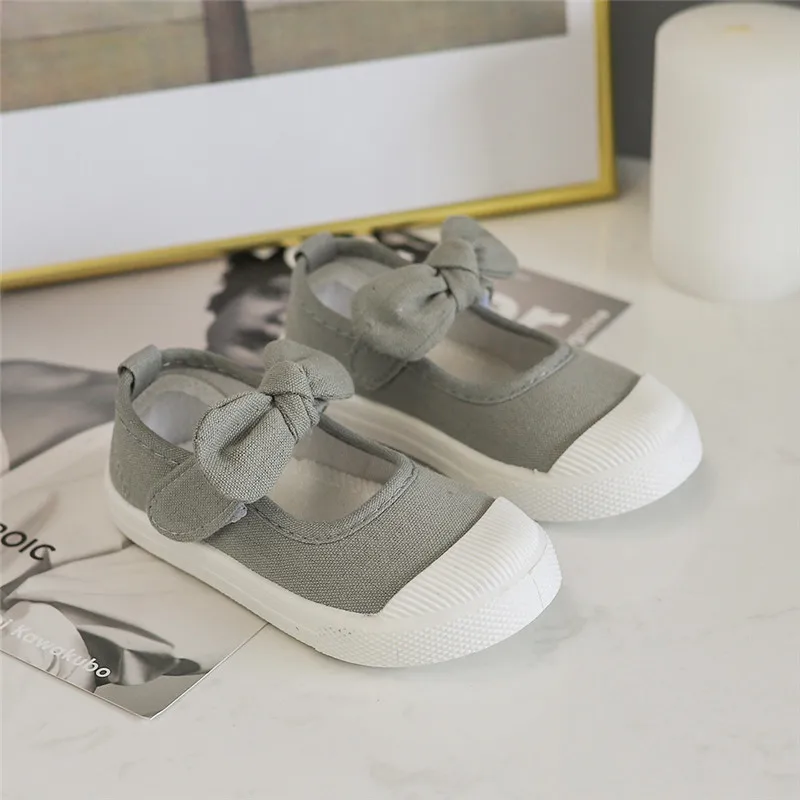 Girls Fashion Hook & Look Canvas Sneakers Children Shoes For Kids Flats Heels Casual Loafer Bow-knot Shoes For Sports