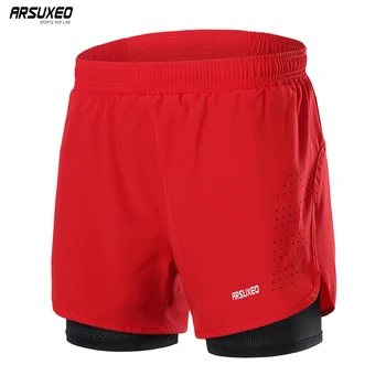 ARSUXEO-Shorts masculinos de corrida com secagem rápida com forro mais longo, esportes ao ar livre, treinamento, exercício, corrida, academia, fitness, treino, 2 em 1