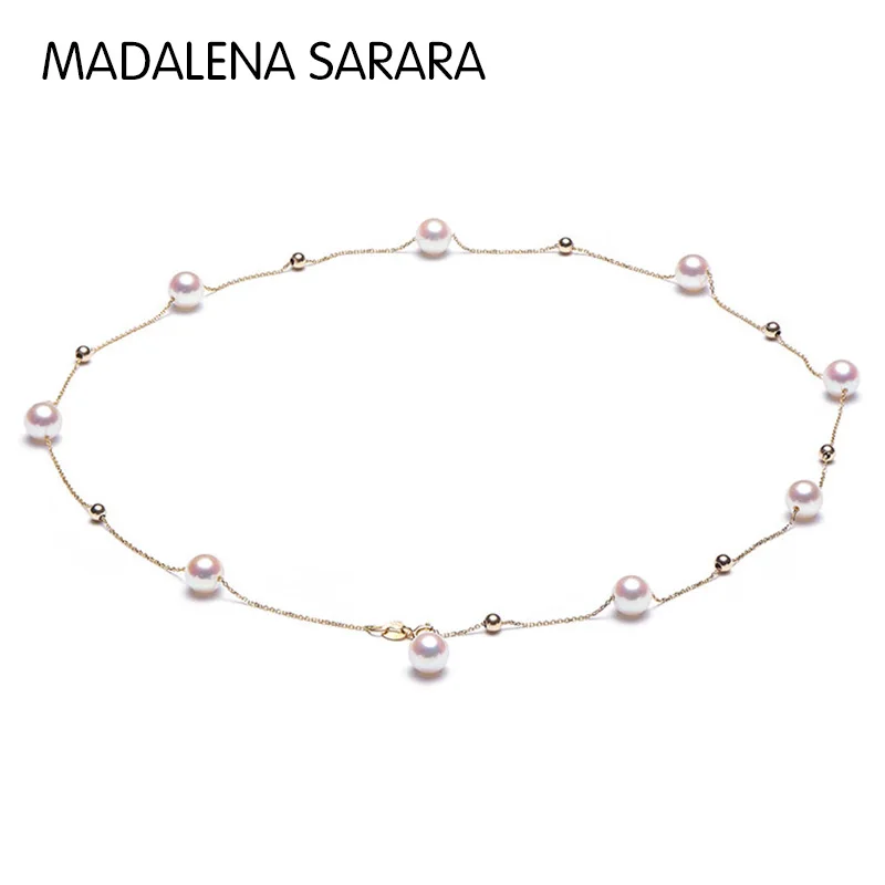 

MADALENA SARARA 5-6mm AA Saltwater Akoya Pearl 18K Gold Women Necklace Slide Style Handmade Au750