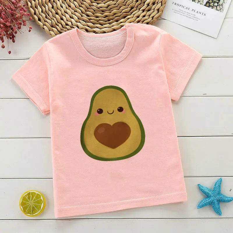 New Boy Clothes T Shirt For Girls Novelty Avocado Kawaii Cartoon Summer Tshirt Girl Unisex Kids Shirt 2 3 4 5 6 7 8 9 Year Old
