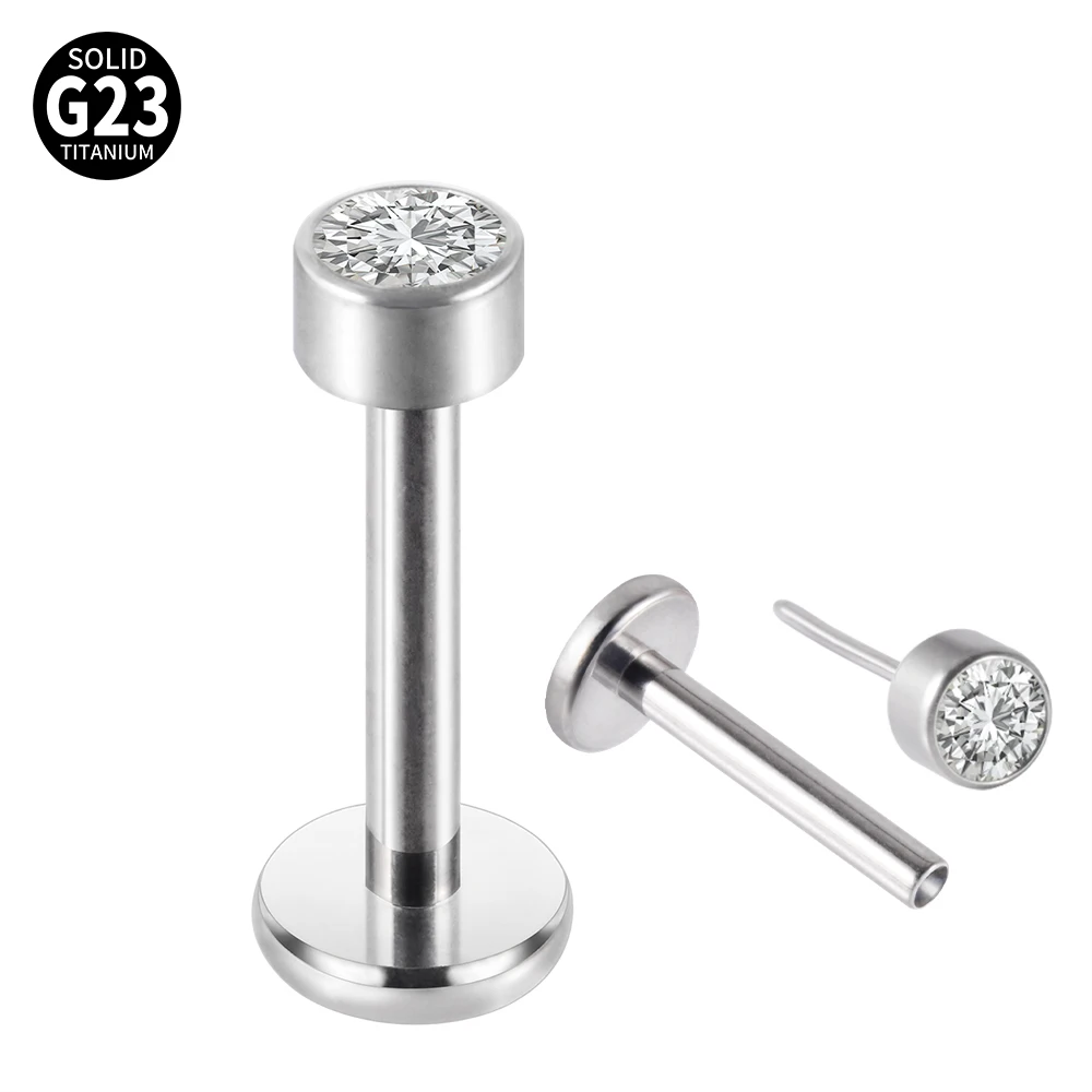 1PC G23 Titanium Push-in Threadless Labret Stud Flat Base Helix Ear Tragus Cartilage Earring Lip Body Piercing Easy To Wear