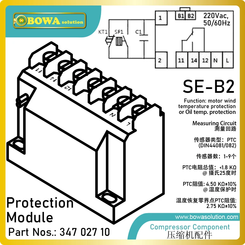 

SE-B2 PTC temp. protection module avoids motor windings damage free from high temperature by overload or abnormal works, etc.